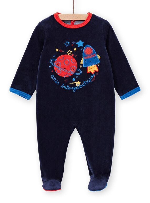 Babygro recém-nascido menino em veludo azul-marinho padrões espaço LEGAGRESPA / 21SH1452GRE713