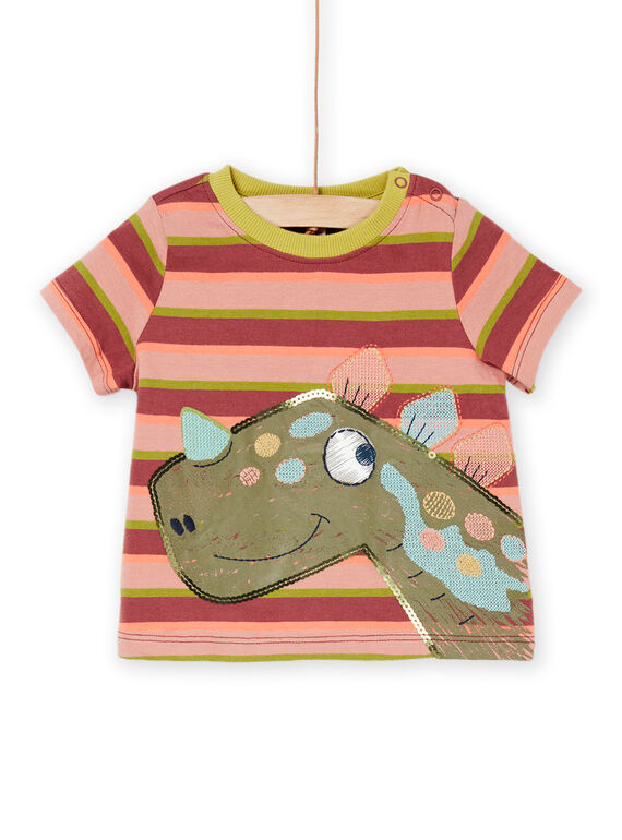 T-shirt rosa e verde com estampado às riscas RUMAGTI2 / 23SG10T2TMCF511