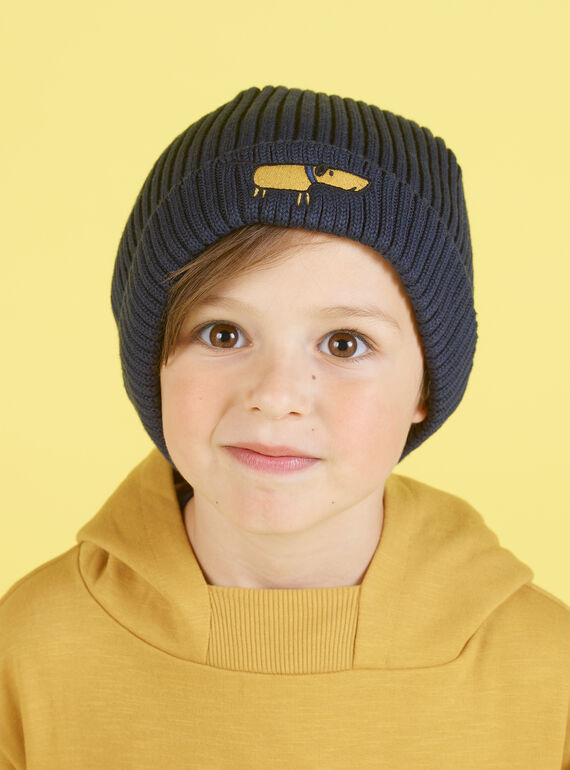 Gorro em malha azul-noite bordado cão menino MYOGROBON1 / 21WI0255BON705
