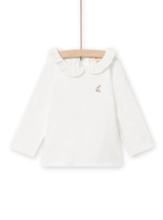 T-shirt cru com gola aos folhos branco bebé menina NIJOBRA3 / 22SG0972BRA001