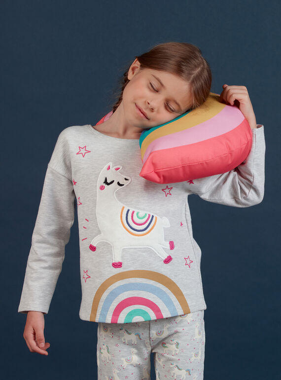 Pijama em moletão cinzento mesclado com padrão de lama fosforescente menina MEFAPYJLAM / 21WH1194PYJJ920