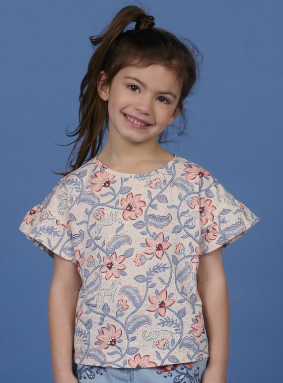 T-shirt mangas curtas creme, azul e rosa menina NASANTI1 / 22S901S4TMCA002
