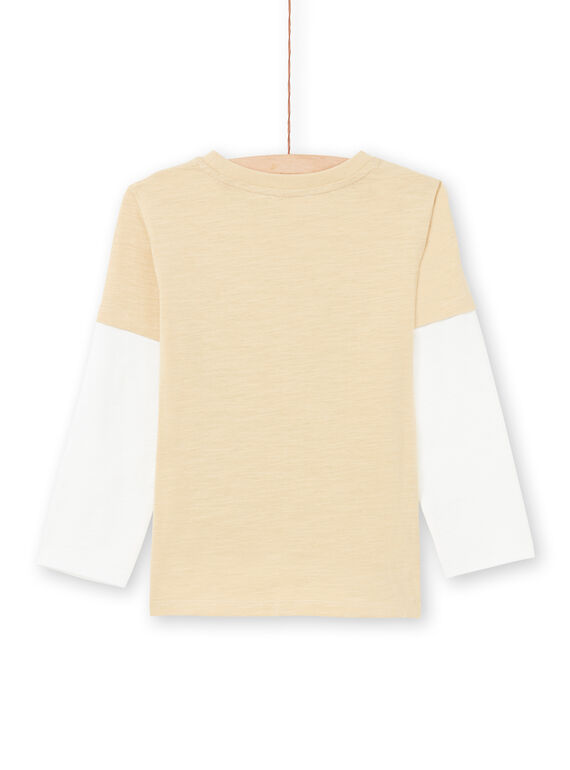 T-shirt mangas compridas bege e cru com padrões decorativos menino MOCOTEE1 / 21W902L1TMLA006