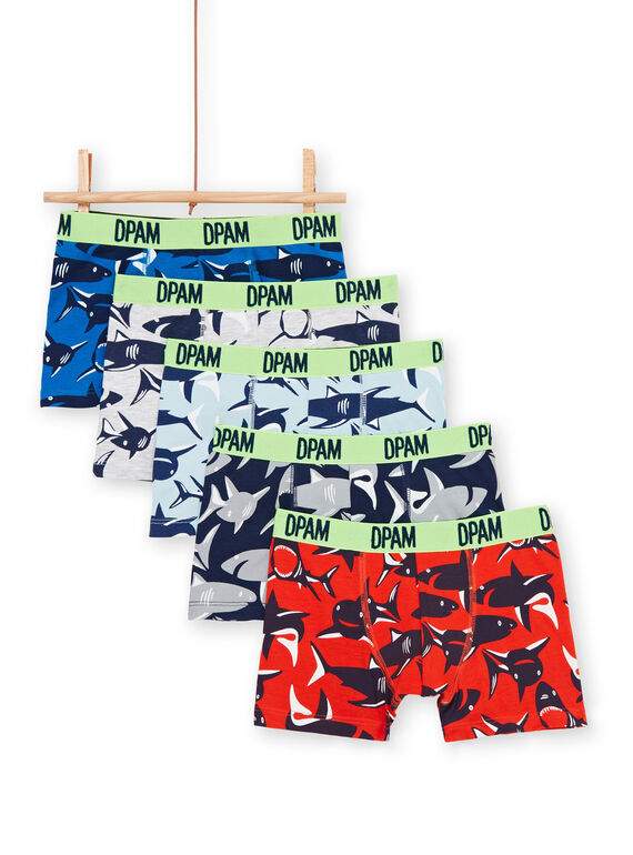 Lote de 5 boxers verde, azul e vermelho estampado tubarões criança menino LEGOBOXSEM1 / 21SH1222BOX070