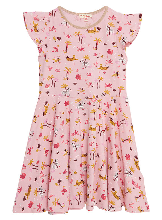 Vestido mangas curtas estampado vegetal e animal em algodão  JADUROB5 / 20S901O4ROB321