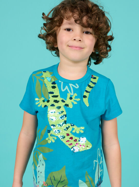 T-shirt azul-safira e verde com lantejoulas reversíveis menino 22S902T3TMCC211
