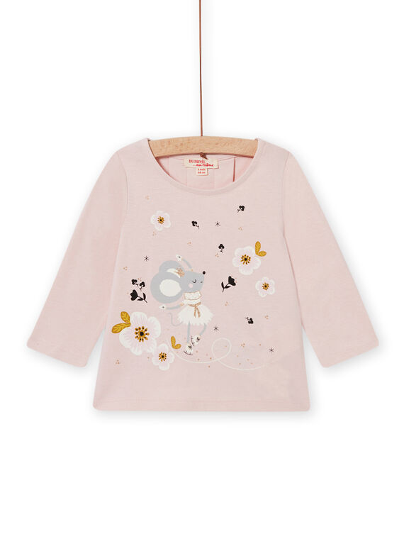 T-shirt rosa com padrão ratinho decorativo bebé menina MIHITEE / 21WG09U1TMLD328