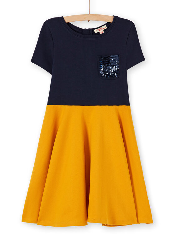 Vestido patinadora em milano azul-marinho e mostarda LAJOROB2 / 21S90134D2FC205