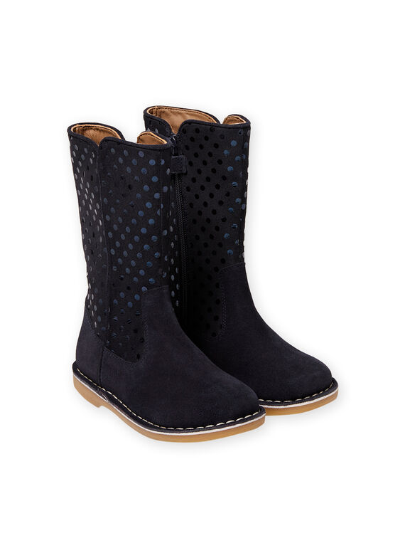 Botas altas azul-marinho às bolinhas tom sobre tom menina MABOTTEJU / 21XK3582D10070