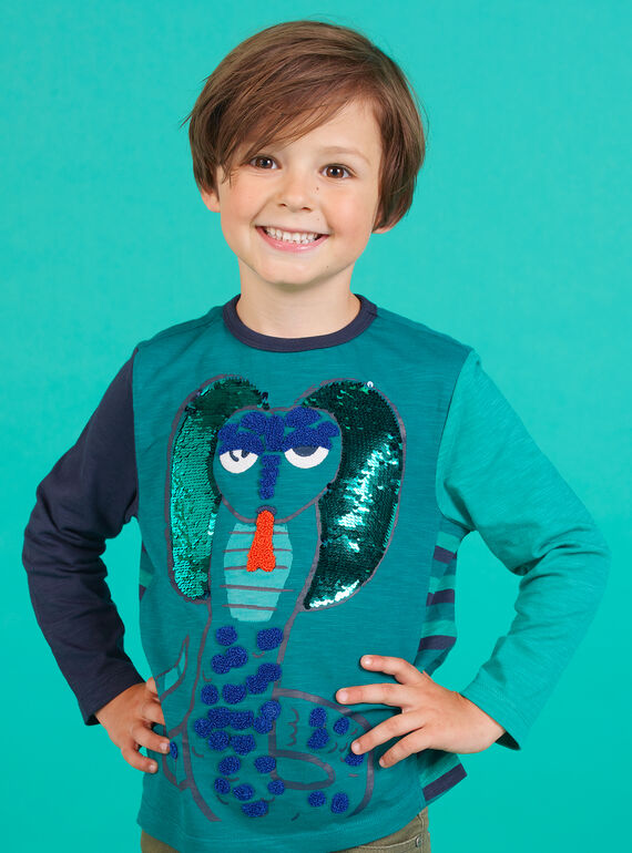 T-shirt azul-turquesa com lantejoulas reversíveis menino MOTUTEE1 / 21W902K5TML714