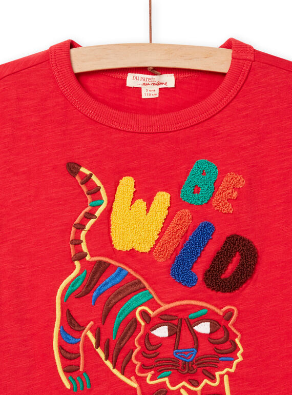 T-shirt vermelha com padrão tigre bordado menino NOFLATI2 / 22S902R1TMCF517