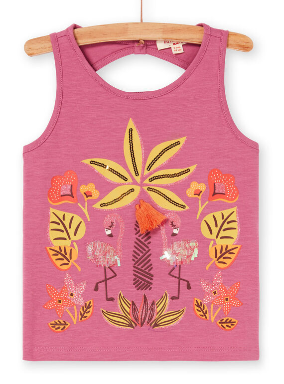 Camisola de alças, estampado flamingos e palmeiras com bordados LATERDEB2 / 21S901V2DEB322