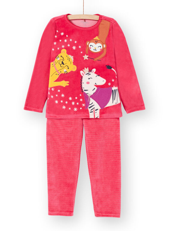 Pijama criança menina em veludo rosa padrão animalesco glitter LEFAPYJCOS / 21SH1155PYJD332