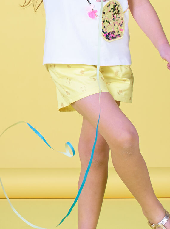 Calções amarelos estampado frutos com purpurinas LAJAUSHORT / 21S901O1SHO116