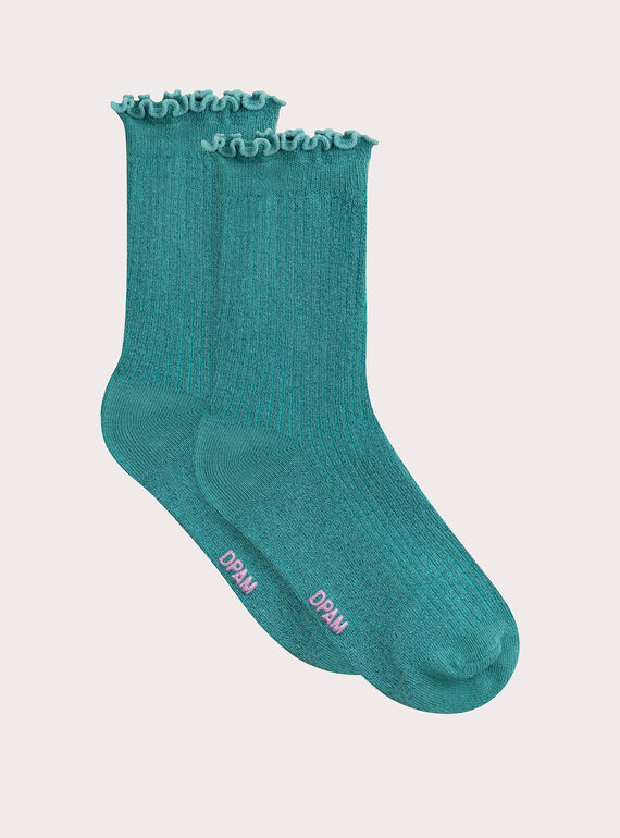 Meias turquesa com lantejoulas para meninas VYAJOSCHO5 / 24WI01H3SOQ215