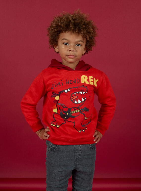 Sweat-shirt com capuz vermelho e padrão de dinossauro menino MOFUNSWE / 21W902M1SWEF505