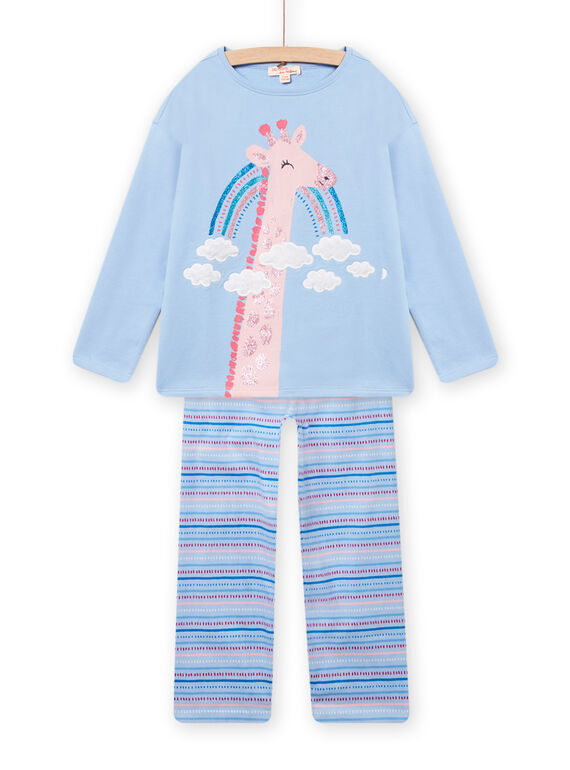 Conjunto pijama t-shirt e calças azul polar com padrão girafa decorativo menina NEFAPYJSKY / 22SH11E1PYJC218