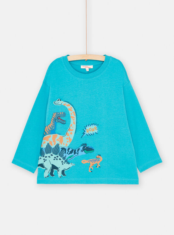T-shirt turquesa com estampado de dinossauros com bordados para menino SOVERTEE2 / 23W902J2TML209