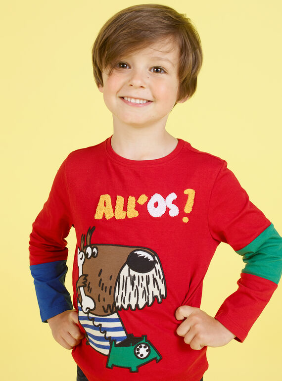 T-shirt vermelho padrão cão decorativo menino MOMIXTEE4 / 21W902J2TML505