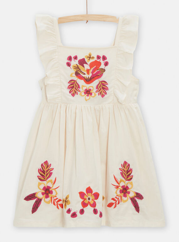 Vestido de menina com bordado floral em cru escuro e haltere TALIROB2 / 24S901T1ROB003