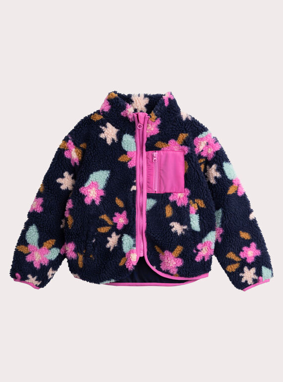 Colete de sherpa marinho com estampa floral para menina VAJOCARF1 / 24W901H1CAR070