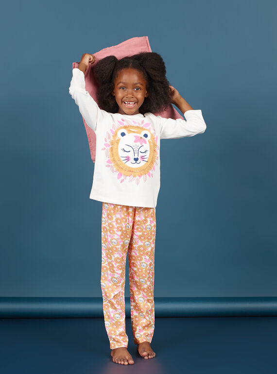 Conjunto pijama T-shirt e calças branco e laranja menina MEFAPYJLEO / 21WH1133PYJ001