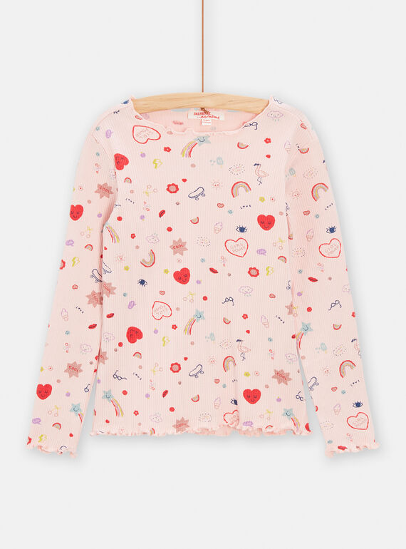 T-shirt rosa com estampado decorativo menina TAJOTEE2 / 24S901B3TMLD319