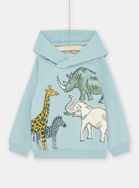 Sweat azul-celadon com capuz em moletão raspado menino SOKYOSWE / 23W902I1SWE204