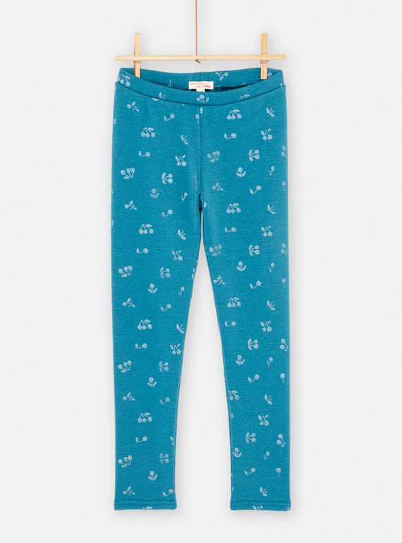 Leggings azul-petróleo com estampado de cereja para menina SAJOLEG6 / 23W901NBPAN215
