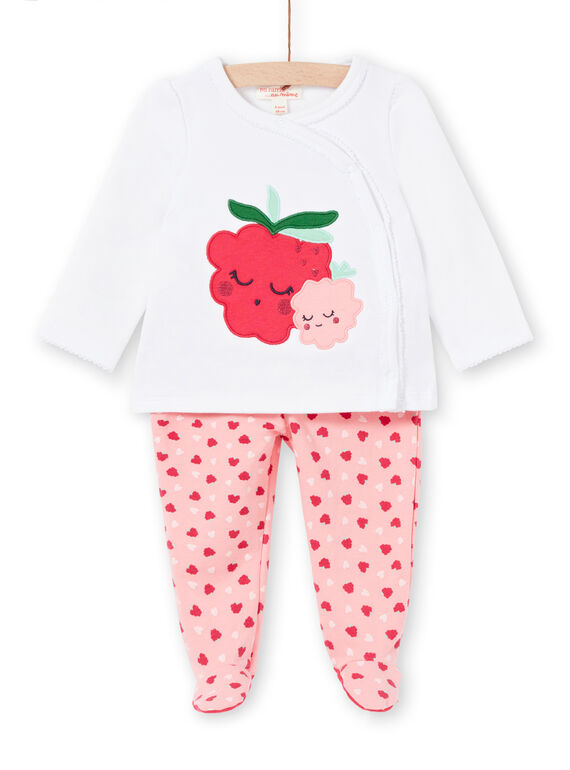 Pijama recém-nascido menina em moletão padrões framboesas LEFIPYJFRA / 21SH1351PYJD308