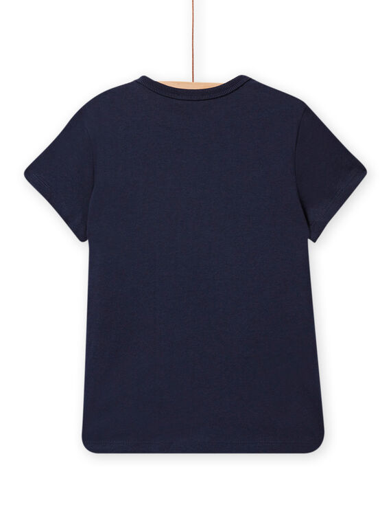 T-shirt azul-noite com padrão escaravelho em lantejoulas reversíveis menino NOSANTI5 / 22S902S3TMC705