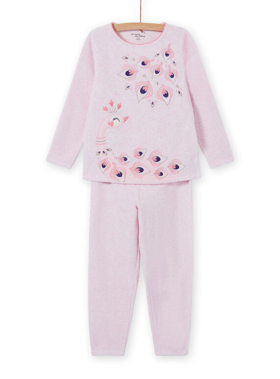 Conjunto pijama rosa mesclado padrão pavão menina MEFAPYJPEA / 21WH1132PYJD314