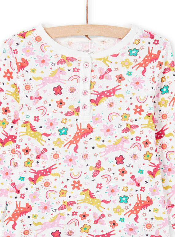 Conjunto pijama T-shirt e calças rosa e cru com estampado de unicórnios e fantasia menina MEFAPYJUNI / 21WH1186PYJ001