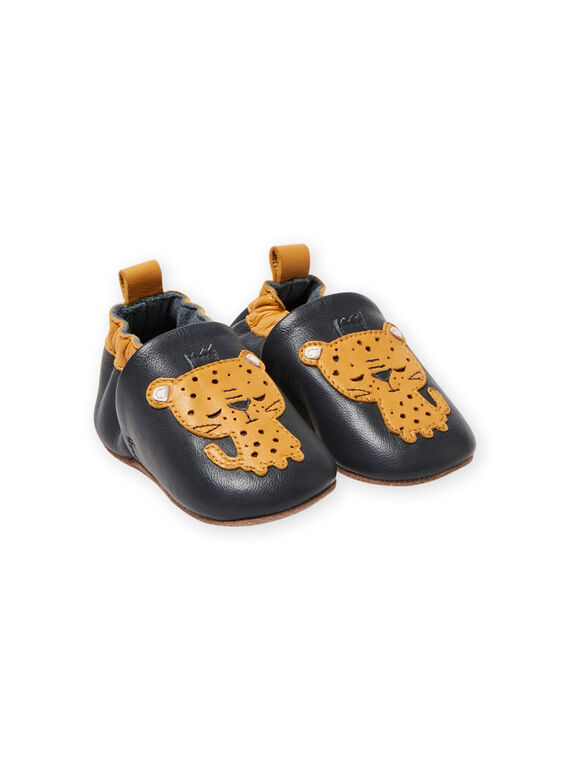 Pantufas em couro azul com padrão de tigres bebé menino MUCHOLEO / 21XK3823D3S070