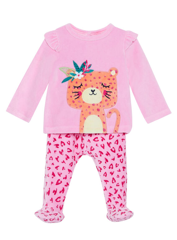 Pijama bebé menina em veludo rosa JEFIPYJTIG / 20SH13C1PYJD301