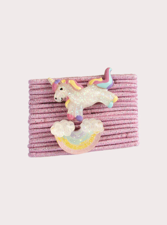 Conjunto de elásticos finos cor-de-rosa com lantejoulas para meninas VYAJOELA11 / 24WI01LBELA030