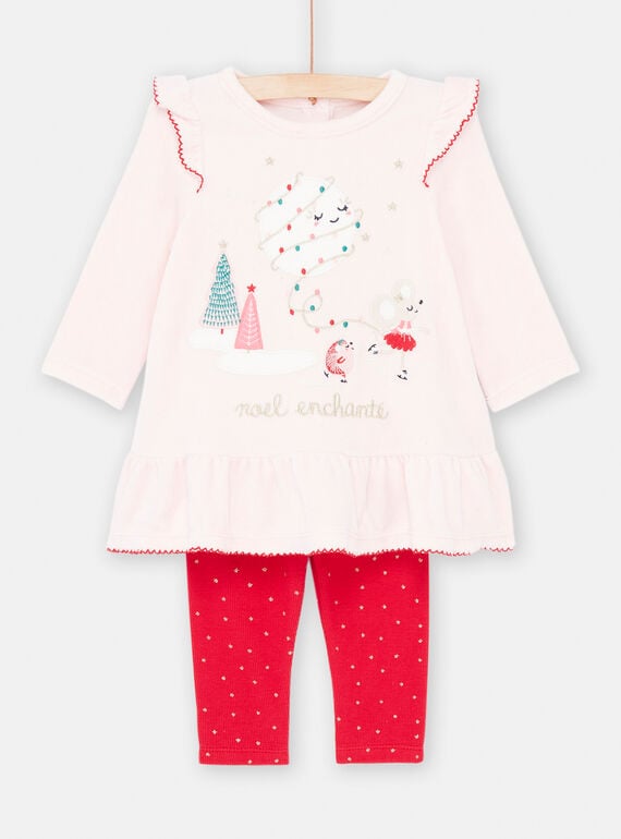 Pijama de Natal rosa-pastel e vermelho para bebé menina SEFIPYJNO / 23WH13T1PYJD326