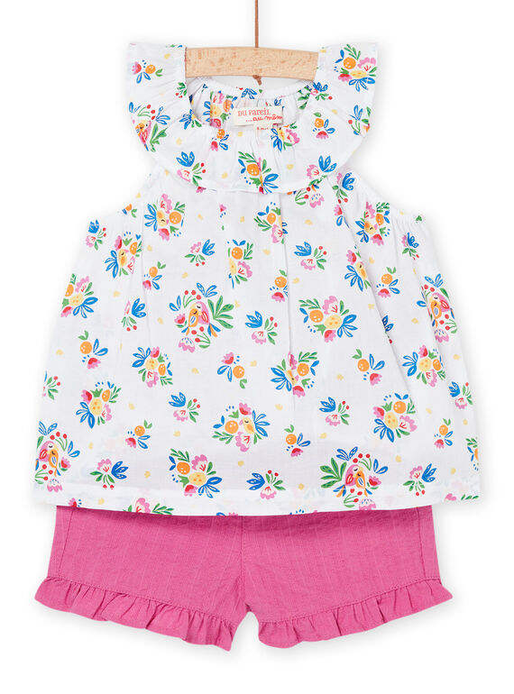 Camisola de alças e calções branco com estampado de flores. RIPOPENS / 23SG09X1ENS000