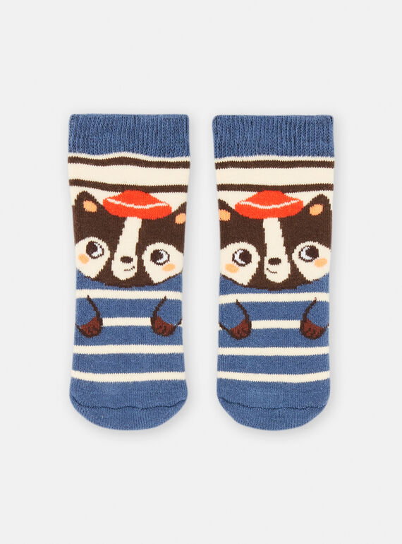 Meias azul, castanho e cru com estampado às riscas para bebé menino SYULOCHO2 / 23WI10N1SOQ802