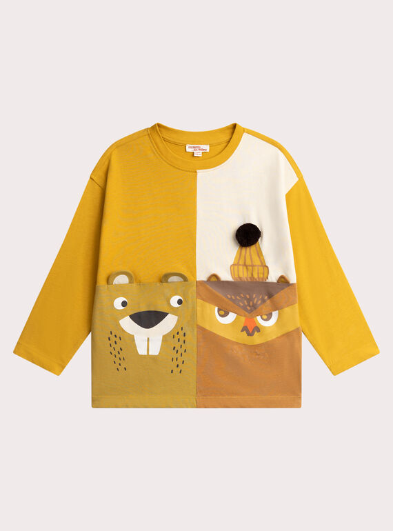 T-shirt amarela de animação de coruja e castor para menino VOBATEE4 / 24W902Q4TML106