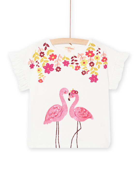 T-shirt cru com padrão de flamingos e flores menina NAFLATI2 / 22S901R1TMC001