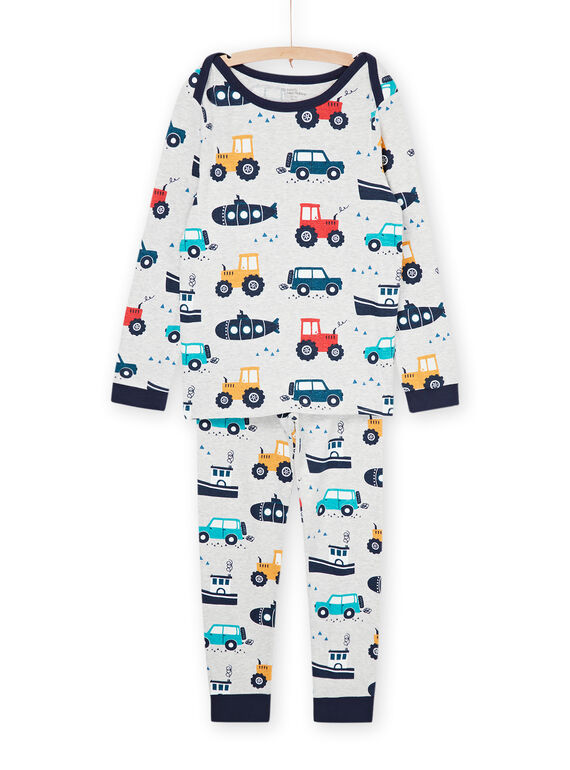 Pijama cinzento mesclado com estampado de tratores, carros, barcos e submarino REGOPYJAUTO / 23SH1253PYJJ922