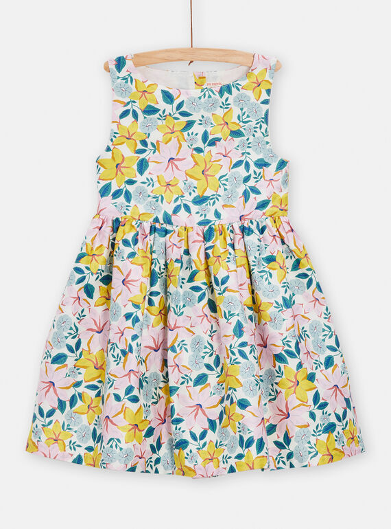 Vestido azul e amarelo com estampado florido menina TAPOROB1 / 24S901M4ROB001