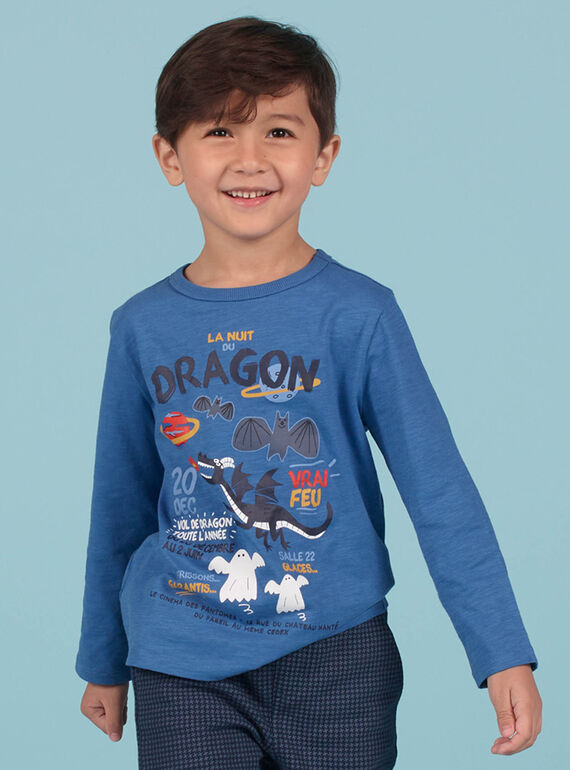 T-shirt azul padrão dragão menino MOPLATEE2 / 21W902O1TML221