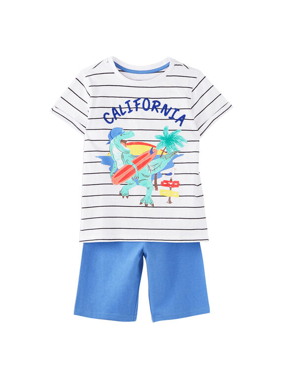 Pijama curto criança menino azul e cru JEGOPYCALI / 20SH12U3PYJ001