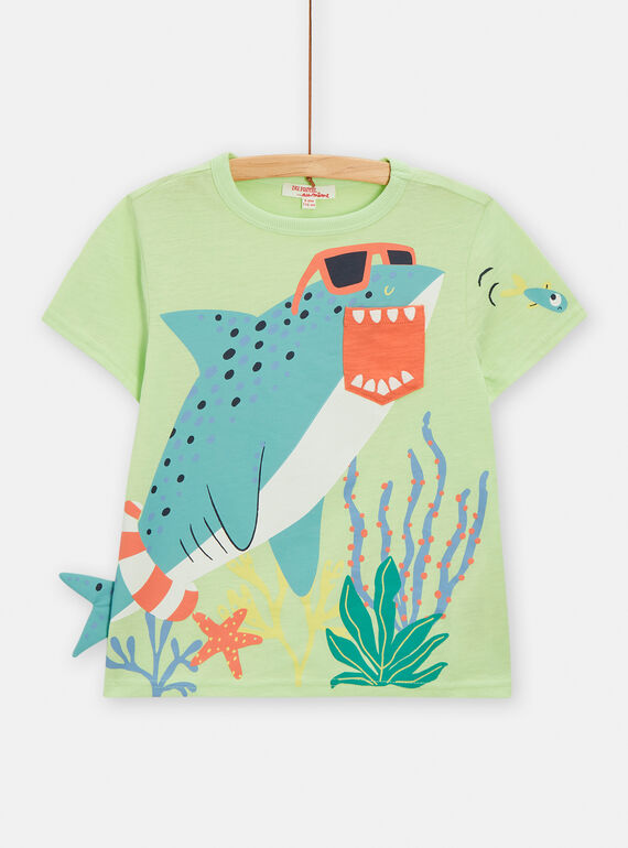 T-shirt verde com animação de tubarão para menino TORYTI4 / 24S902U4TMC603