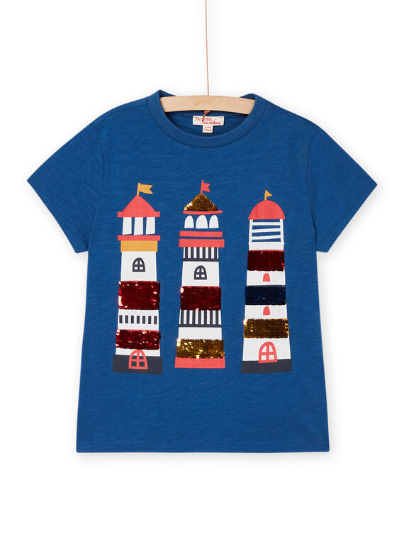 T-shirt azul com animação de faróis ROBLETI / 23S90231TMCC204