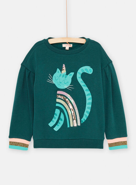 Sweat azul-pato com padrão de gato para menina SADUSWEA / 23W901P1SWE714