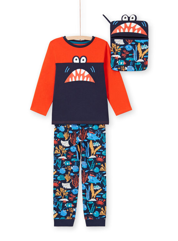 Conjunto pijama T-shirt e calças laranja e azul escuro menino MEGOPYJMAN4 / 21WH1274PYGE414