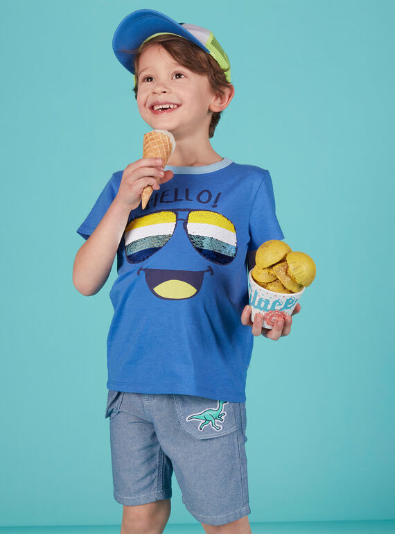 T-shirt menino azul óculos em sequins reversíveis JOQUATI1 / 20S902R3TMCC201